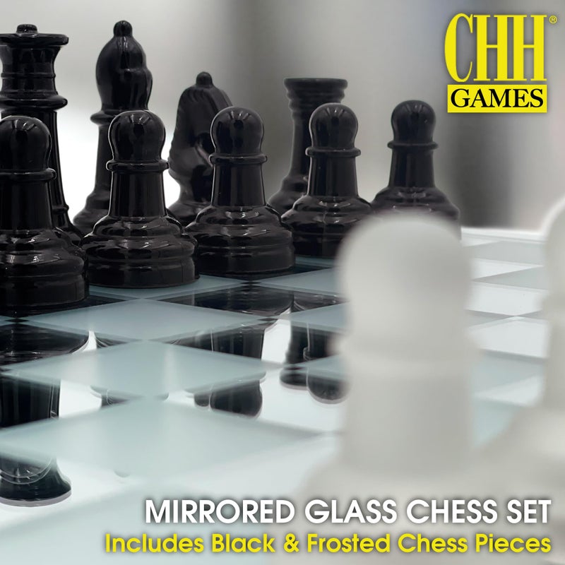 CHH Avant-Garde Black Frosted Glass Chess Set with Mirror Board - Image 2